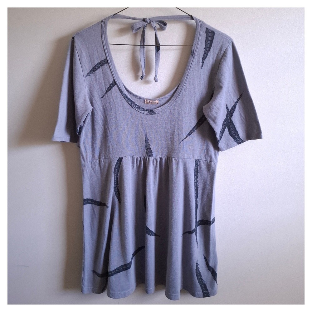 VTG Y2K Babydoll Witchy Fairy Goth Tunic Gray Scoop Neck Tie Back Grunge Sz L